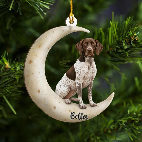 Personalized German Shorthaired Pointer  Dog on Moon Ash Plywood Ornament Flat 2D Cutout Holiday Tree Decor Gift for Pet Lovers