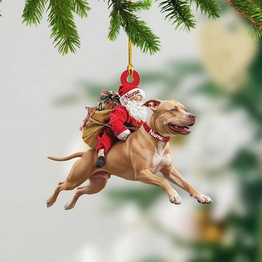 Discover Santa Riding Pitbull Mountain Dog Ornament  Realistic Pitbull Mountain Dog Christmas Decoration, Funny Santa Pet Lover Gift