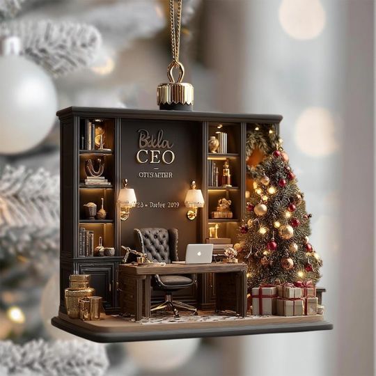 Discover CEO Office 2D FLAT ORNAMENT, Christmas Executive Desk Decor, Boss Gift Ornament, Corporate Holiday Tree Gift