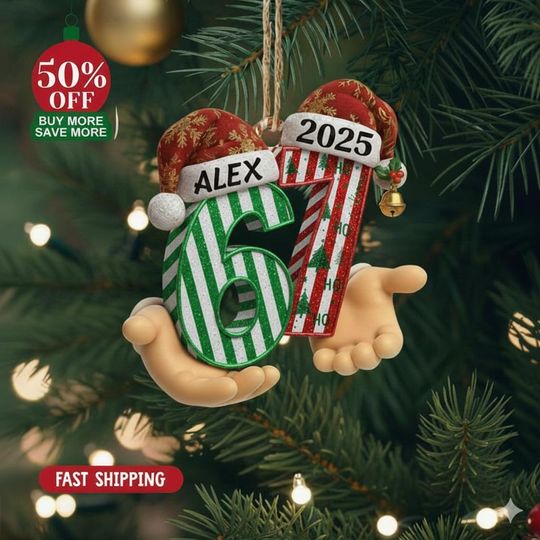 Discover Personalized 67 Ornament 2025  Funny Handheld Acrylic 2D flat Ornament  Custom Name Christmas Ornament  Trendy Six Seven Holiday Gift