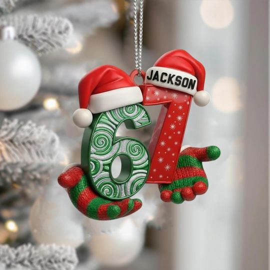 Discover Personalized 67 Ornament 2025  Funny Handheld Acrylic 2D flat Ornament  Custom Name Christmas Ornament  Trendy Six Seven Holiday Gift
