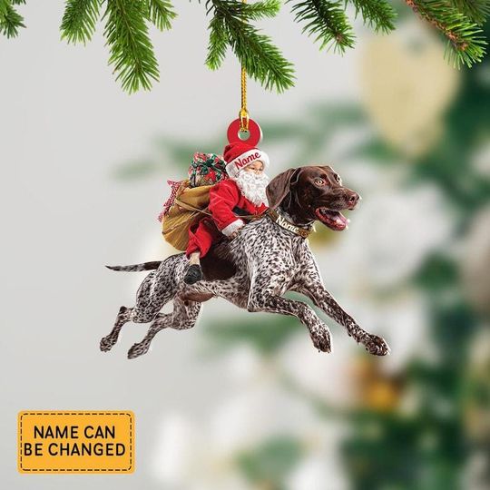 Santa Riding German Shorthaired Pointer Dog Ornament  Realistic Dog Christmas Decoration, Funny Santa Claus Pet Lover Gift