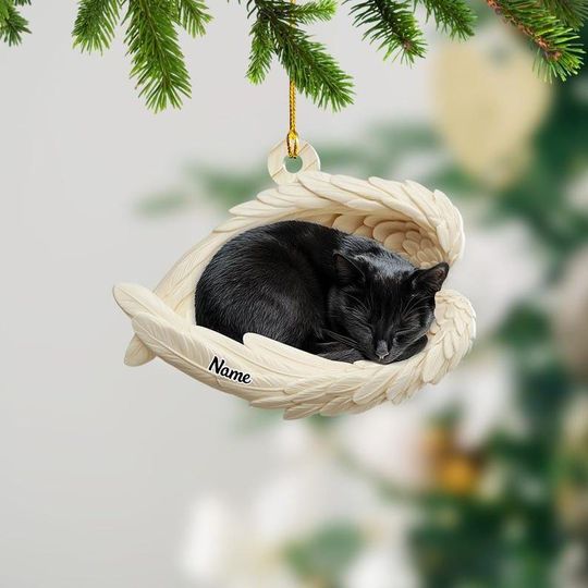 Discover Personalized Black Cat Sleeping Angel Wings Ornament, Black Cat Christmas Ornament Gift, Car Ornament, Gift For Pet Lovers