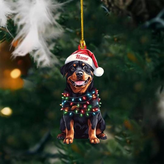 Discover Personalized Rottweiler Dog Christmas Lights Ornament, Rottweiler Dog Christmas Ornament Gift, Rottweiler Dog Car Ornament