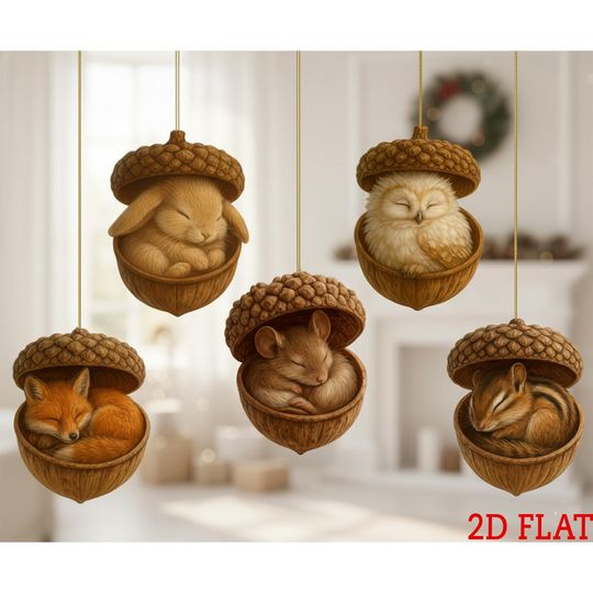 Discover Woodland Animal Acorn Ornament Set, Acrylic Ornaments