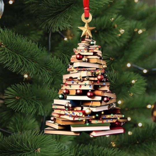 Discover Book Christmas Tree 2025 Personalized Acrylic Ornament Merry Book Christmas Gift For Book Lovers Christmas Ornament Back To School 2025