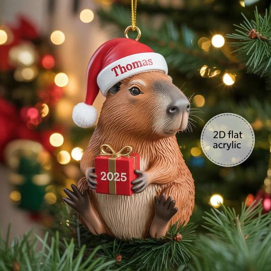 Discover Personalized Capybara Ornament  Custom Animal Christmas, Gift, 2025 Xmas Tree, Ornamentn for Kids