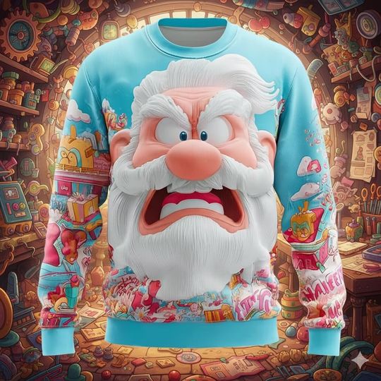 3D Angry Santa Claus Christmas Crewneck Sweatshirt for Men Women
