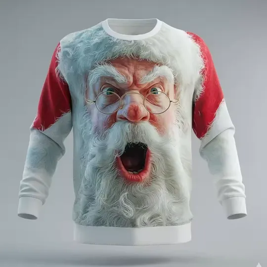 Discover Unisex Christmas Sweatshirt, 3D Santa Claus Face Holiday Pullover for Winter