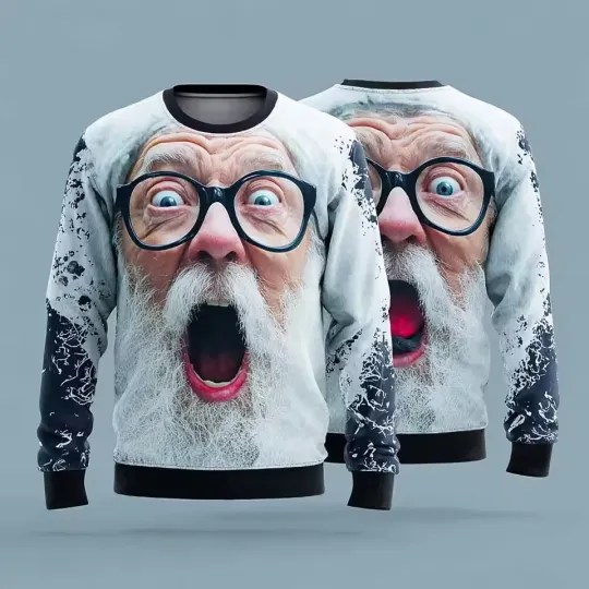 Discover 3D Christmas Sweatshirt, Funny Santa Claus Face Print, Festive Holiday Pullover
