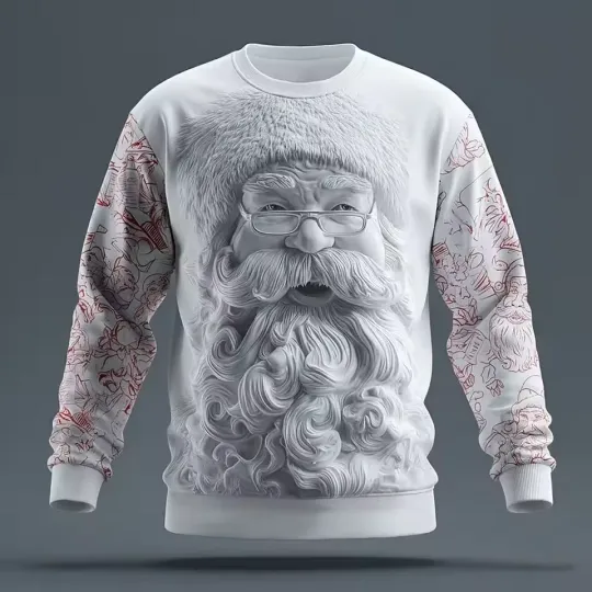 Discover White 3D Christmas Sweatshirt, Santa Theme, Ugly Holiday Party