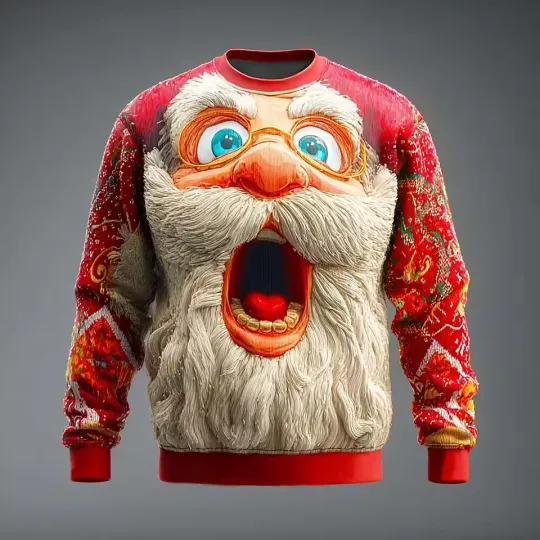 Discover Funny 3D Santa Face Sweater – Hilarious Christmas Holiday Sweatshirt