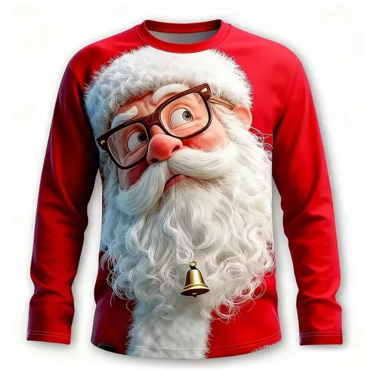 Discover 3D Santa Face Christmas Sweatshirt, Funny Red Holiday Pullover for Adults