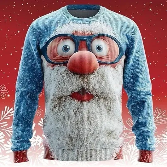 Discover Blue Santa Face 3D Print Christmas - Ugly Sweatshirt