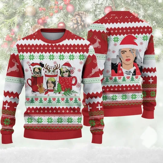 Discover Billie Eilish Christmas Ugly Sweater, Christmas Knitted Sweater, Unisex Sweater
