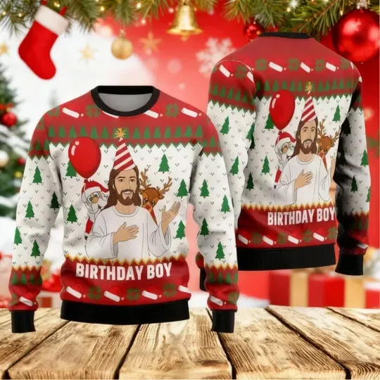 Discover Funny Birthday Boy Christmas Sweater, Holiday Party Ugly Knit Festive Winter Top