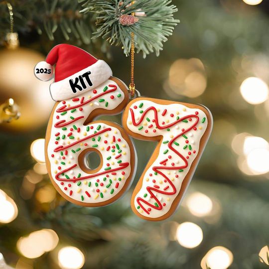 Discover Personalized Six Seven Gingerbread Ornament, Funny Number Meme Ornament, 6 7 Christmas Tree Decor, Christmas Gift, Gen Alpha Humor Ornament