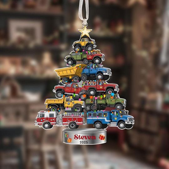 Discover Personalized Trucks Christmas Tree Ornament, Vehicle Holiday Keepsake, Kids Ornament, Baby Boy Christmas Present, Christmas Gift For Child