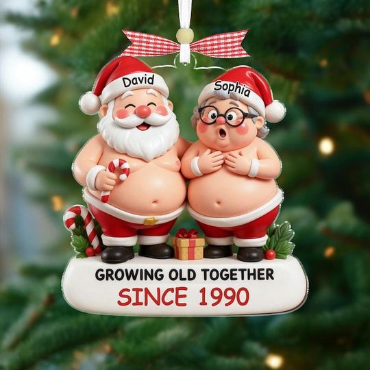 Discover Custom Funny Couple Christmas Ornament 2025, Growing Old Together Ornament, Personalized Santa Couple Gift,Romantic XmasTree Decor,Xmas Gift