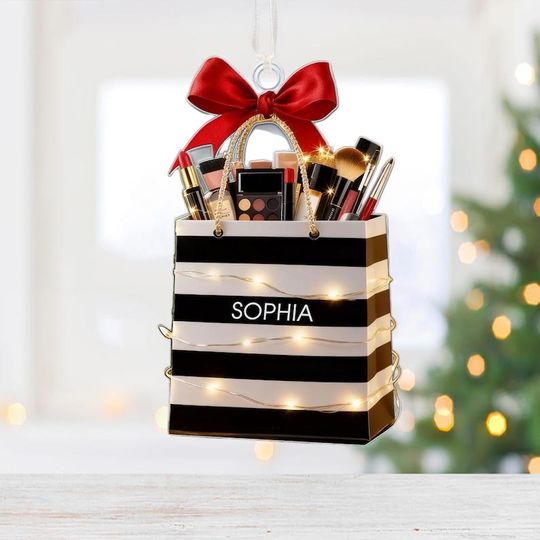 Discover Custom Makeup Ornament with Name, Personalized Beauty Brush Christmas Tree Decoration  Special Gift for Makeup Lovers, Her