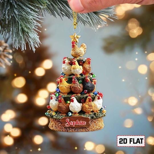 Discover Chicken Christmas Tree Ornament 2025, Lighted Stack of Hens Farmhouse Dcor, Farmhouse Xmas Lover Gift, Funny Chicken Holiday Tree Keepsake