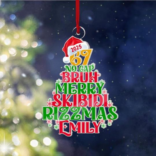 Discover 67 Bruh Acrylic Ornament, Custom Name Six Seven Ornament, 2025 Slang Christmas, Funny Teen Grandkid Ornament