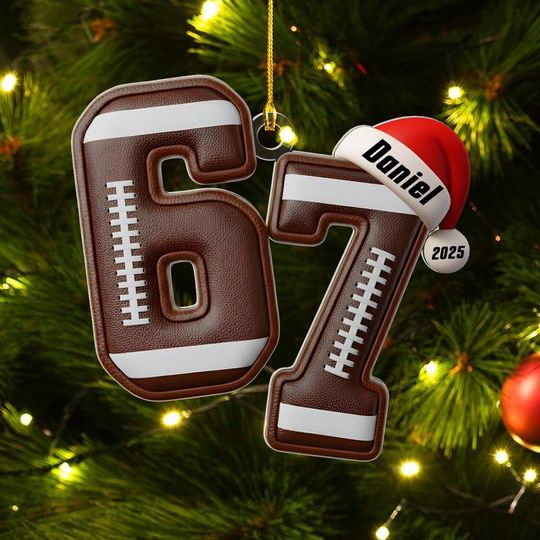 Discover Personalized 67 Six Seven Football Ornament, Funny Six Seven 67 Ornament, Christmas Santa 67 Ornament, Gen Z, Gen Alpha Teenager Ornament