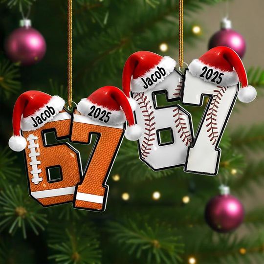 Discover Custom Name 67 Sport Acrylic Ornament, Soccer Baseball Volleyball Basketball Ornament, Six Seven Ornament Gen Alpha Humor, 67 Meme Ornament