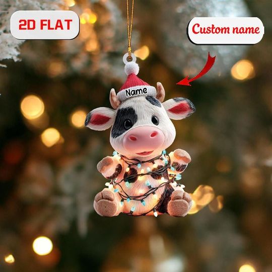 Discover Custom Cow Christmas Ornament: Farm Animal Acrylic Decoration