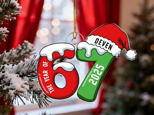 Discover 67 Christmas Ornament - Six Seven Slang Acrylic Gift, Gen Alpha Teen Ornament, Funny 2025 Christmas Decor, Teen Christmas Ornament Gifts