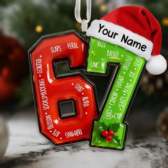 Discover Funny Teen Slang Ornament 67, Custom Name Christmas Ornament for Teens, Gen Z Meme Ornament, Cool Boy Gift, 2025 Trend Ornament
