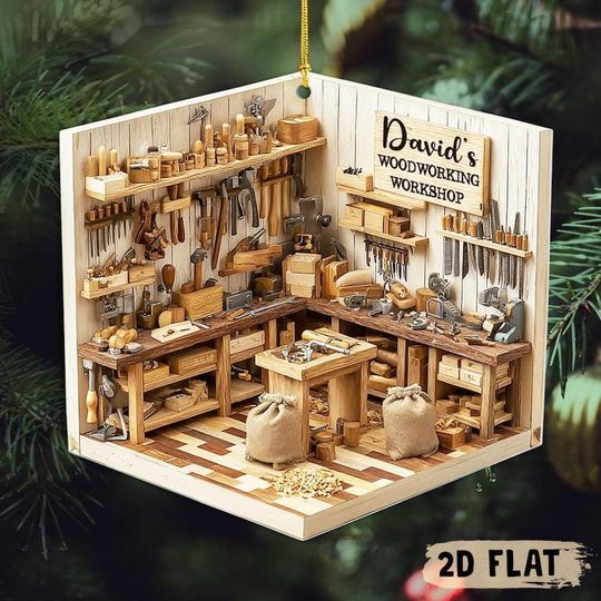 Discover Personalized Woodworking Workshop Christmas Ornament, Carpenter 2D Flat Ornament , Wood Workshop Decor, DIY Lovers And Handmade Gift Idea