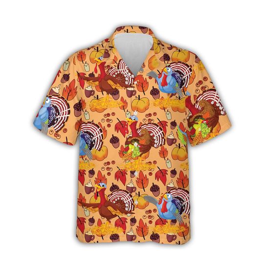 Discover Funny Thanksgiving Hawaiian Shirt, Turkey Fall Aloha Top, Pumpkin Autumn Party Button Down Shirt for Men Women Family