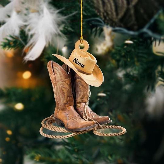 Discover Personalized Cowboy Hat and Boots Christmas Ornament, Western Country Holiday Decor Gift for Cowgirls And Cowboys