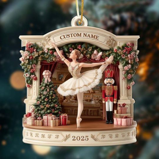 Personalized Nutcracker Ballet Flat Ornament 2025  Custom Name Ballerina Stage Christmas Decor