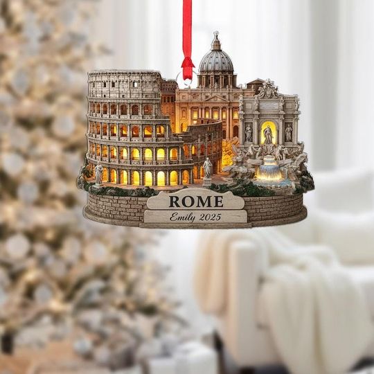 Discover Personalized Rome Ornament: Italy Travel Christmas Decor, 2D Flat Design Printing