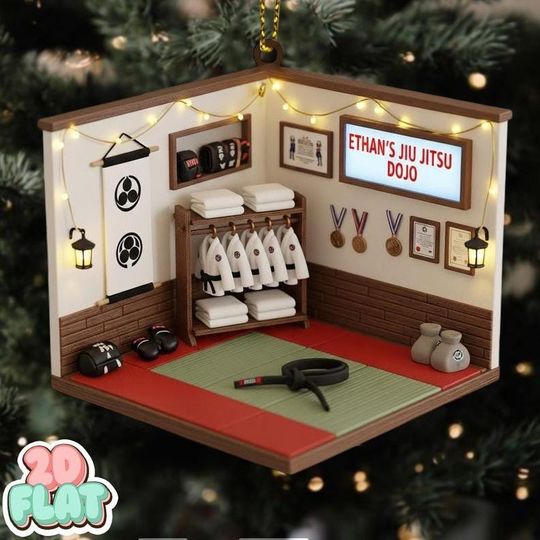 Discover Personalized Jiu Jitsu Ornament, Custom Name Martial Arts Dojo Decor, Christmas Gift for Fighter or Coach,2D Flat Ornament