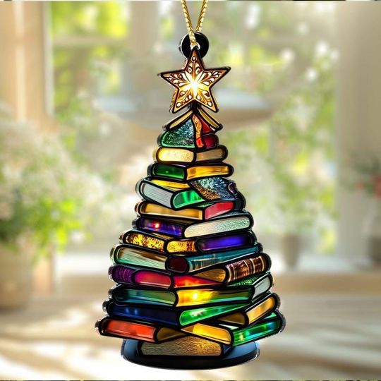 Discover Acrylic Book Christmas Tree , Colorful Stained Glass-Style Ornament with Rainbow Books, Unique Holiday & Home Decor