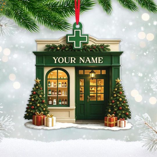 Discover Custom Pharmacy Store Christmas Tree Acrylic Ornament 2025: Gift For Pharmacist Keepsake Xmas Decor