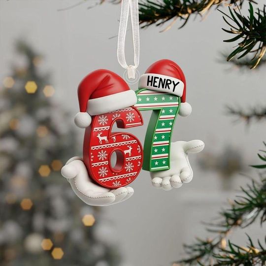 Discover Custom Name Six Seven Ornament, Funny 6 7 Christmas Ornament, Santa 6 7 Christmas Ornament, Gen Alpha Humor Ornament, Christmas Tree Decor