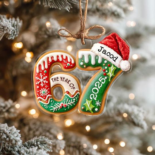 Discover Custom Name Six Seven Ornament, Funny 6 7 Christmas Ornament, Kids Christmas Ornament, Gen Alpha Humor Ornament, Christmas Tree Decor