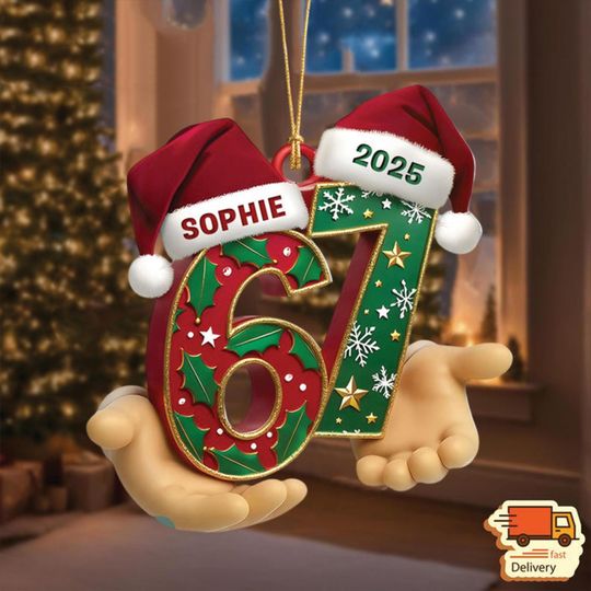 Discover Six Seven Ornament, Personalized Name 67 Acrylic Bauble, Custom 6-7 Meme Decor for Xmas