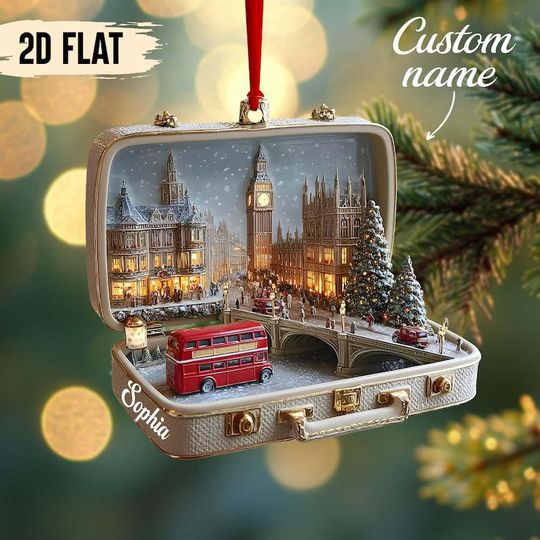 Discover Detailed London Cityscape Christmas Ornament | Handcrafted Suitcase Diorama | Holiday Travel Keepsake Decor