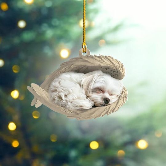 Discover Personalized Maltese Dog Sleeping Angel Wings Ornament, Maltese Dog Christmas Ornament Gift, Maltese Dog Car Ornament Decor