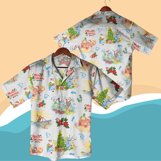 Discover Tropical Christmas Hawaiian Shirt, Beach Santa Holiday Outfit, Funny Xmas Shirt, Ocean Christmas Shirt