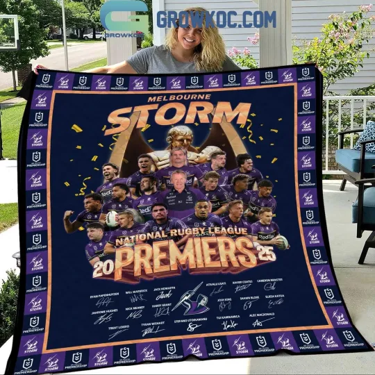 Discover Melbourne Storm National Rugby League 2025 Premiers Fleece Blanket Quilt