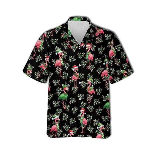 Discover Flamingo Christmas Hawaiian Shirt, Holiday Aloha top, Tropical Xmas Party Button Down for Vacation & Cruise