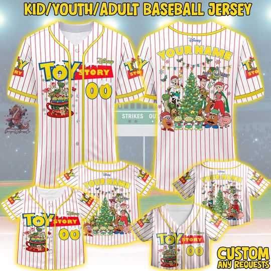 Discover Personalized Disney Toy Story Christmas Baseball Jersey, Custom Disney Xmas Jersey Team Outfit Pixar Toy Story Christmas Gift