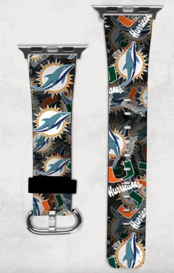 Discover Miami Dolphins & Hurricanes Apple Watch Band NEW 38/40/41 & 42/44/45 Football