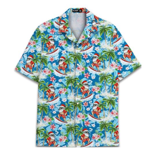 Discover Men's Santa Hawaiian Shirt, Christmas Beach Shirt, Holiday Party Shirt, Funny Hawaiian Christmas Shirt